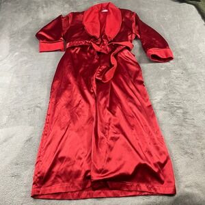 Victorias Secret Robe Red Satin Fleece Lined Wrap Pockets XS/S Belt Pocket Pads